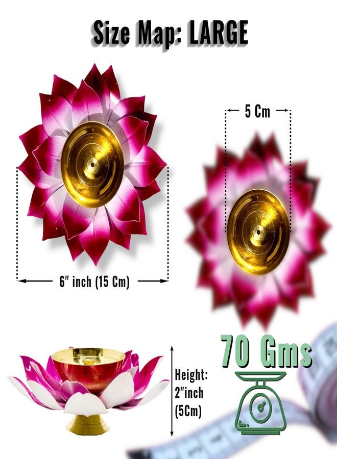 Lamina Set of 1 Lotus Shaped Large Size Brass Diya for Puja (6inch Pink Petals) Center Wick Holder Pital Akhand Kamal Deep Vilakku for Home Décor, Worship, Housewarming, Marriage & Return Gift - Image 3